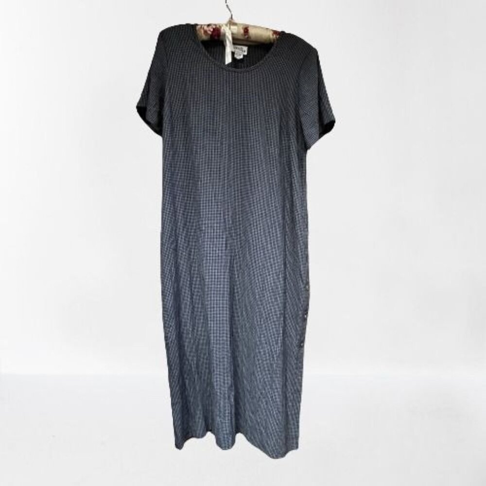 Naturally Petite Honolulu XL Black & White Plaid Maxi Dress Side-Button 5543HT7